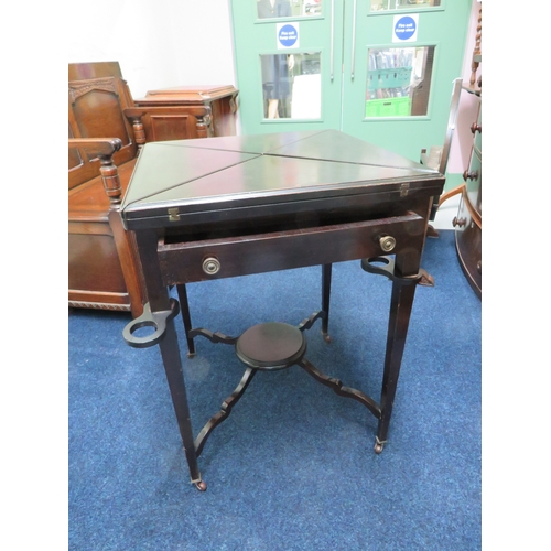 Edwardian Ebonised Envelope Card Table, with green baize playing ...