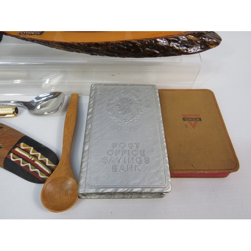 469 - Collection of vintage and decorative items including a wooden barometer in circular turned frame sho... 