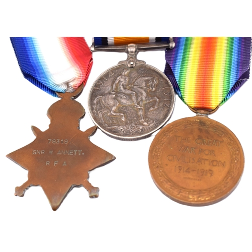 206 - Collection of Three WW1 Medals. Victory Medal , 14-18 Medal and 14-15 Star. Recipiant 78319 Gunner W... 