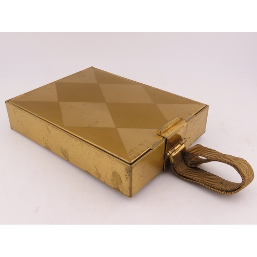 110 - A Park Lane gilt metal cigarette and compact case, circa 1930, the hinged case opening to reveal twi... 