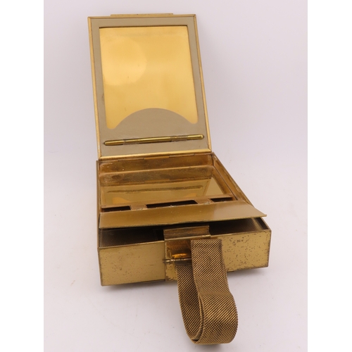 110 - A Park Lane gilt metal cigarette and compact case, circa 1930, the hinged case opening to reveal twi... 