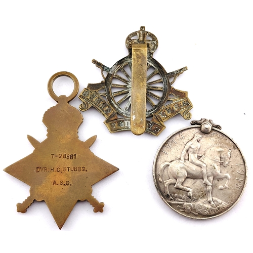 216 - WW1  1914 Star Awarded to T-2881 H. S. Stubbs,  ASC Plus a WW1 14-18 Medal awarded to  542 Pte J. Mc... 