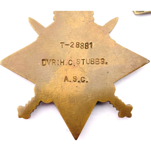 216 - WW1  1914 Star Awarded to T-2881 H. S. Stubbs,  ASC Plus a WW1 14-18 Medal awarded to  542 Pte J. Mc... 