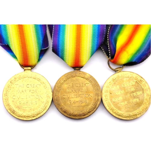 220 - Three WW1 Victory Medals awarded to 16642 Cpl H.B Allen KOYLI ,   505052 Pte J. A. Roberts, RAMC ,  ... 