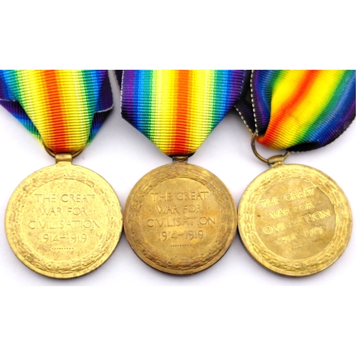 220 - Three WW1 Victory Medals awarded to 16642 Cpl H.B Allen KOYLI ,   505052 Pte J. A. Roberts, RAMC ,  ... 