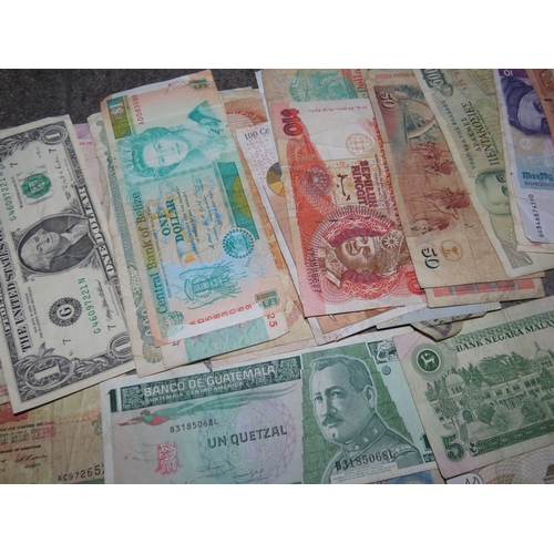 160 - Collection of world banknotes  international banknotes from multiple regions in mixed condition.