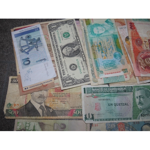 160 - Collection of world banknotes  international banknotes from multiple regions in mixed condition.