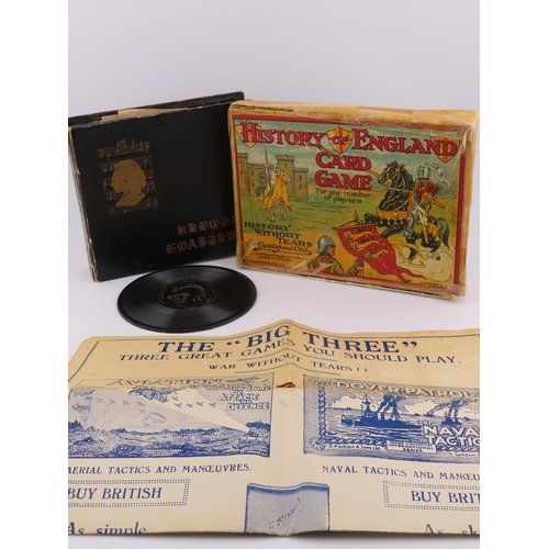 161 - Vintage card game and coasters  boxed History of England card game and record?style coasters.