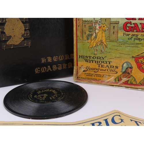 161 - Vintage card game and coasters  boxed History of England card game and record?style coasters.