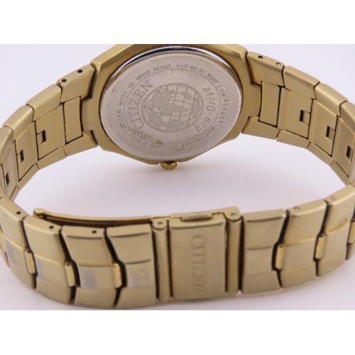 164 - Citizen Eco?Drive wristwatch, working  gold?tone, champagne dial, date aperture, matching bracelet.