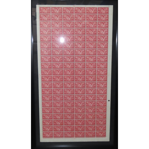 165 - Framed sheet of QEII 2�d stamps  full unused sheet displayed in frame.