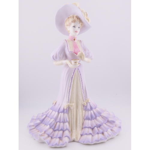 167 - Coalport limited edition High Society figurine  lavender and cream attire with teacup, limited editi... 