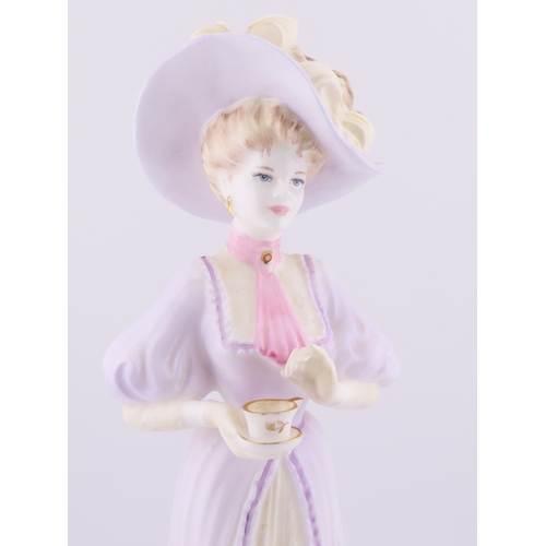 167 - Coalport limited edition High Society figurine  lavender and cream attire with teacup, limited editi... 
