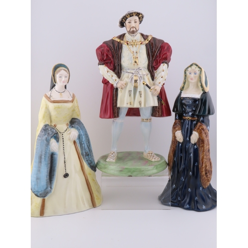 170 - Coalport royal figures  Henry VIII and two wives, Katherine of Aragon and Anee Boleyn, trio of histo... 
