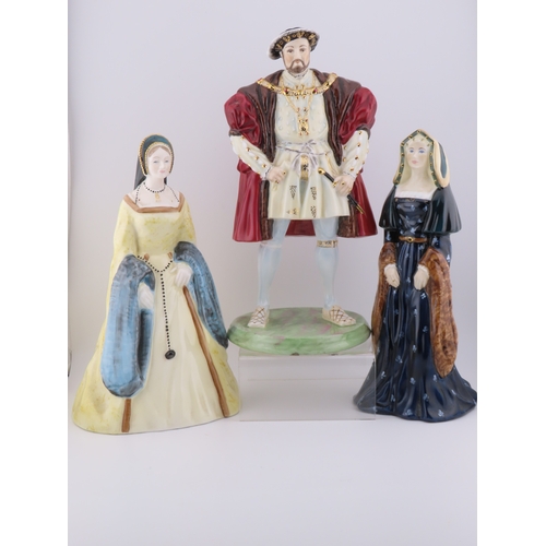 170 - Coalport royal figures  Henry VIII and two wives, Katherine of Aragon and Anee Boleyn, trio of histo... 