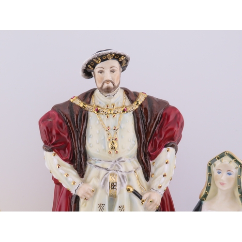 170 - Coalport royal figures  Henry VIII and two wives, Katherine of Aragon and Anee Boleyn, trio of histo... 