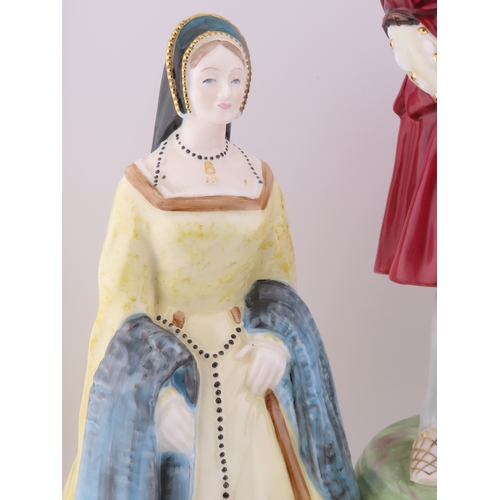 170 - Coalport royal figures  Henry VIII and two wives, Katherine of Aragon and Anee Boleyn, trio of histo... 