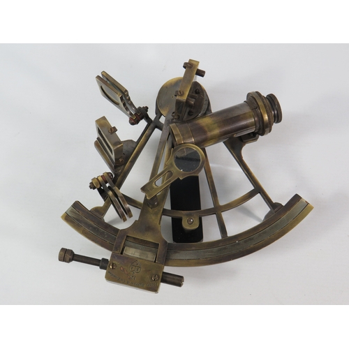 260 - Brass nautical sextant in wooden box with Nories Tables navigation book