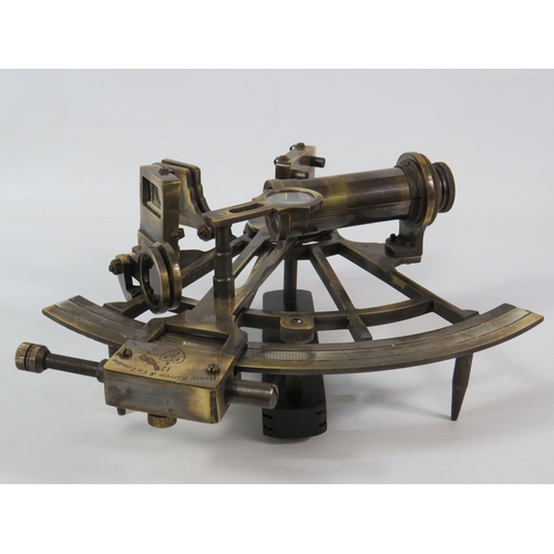 260 - Brass nautical sextant in wooden box with Nories Tables navigation book