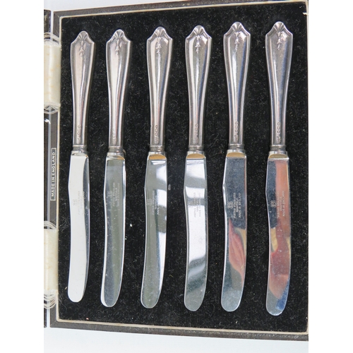 272 - Cased set of six silver handled butter knives made in England
