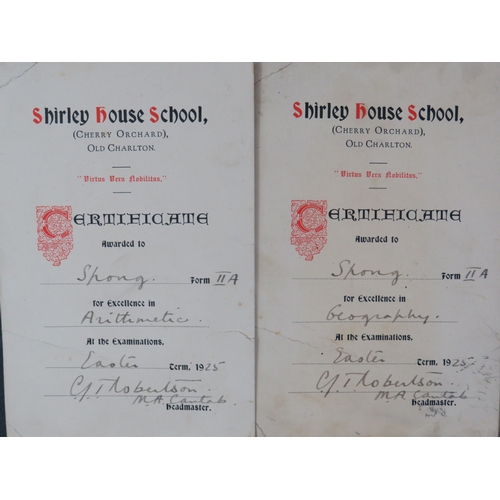 284 - Collection of original artwork and vintage Shirley House School certificates from 1945