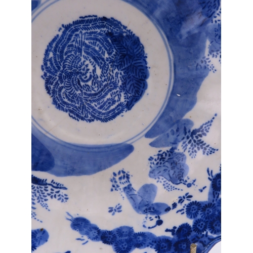 182 - Oriental Blue and white porcelain dish of scalloped circular form, printed with floral sprays and ce... 