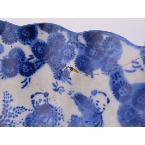 182 - Oriental Blue and white porcelain dish of scalloped circular form, printed with floral sprays and ce... 