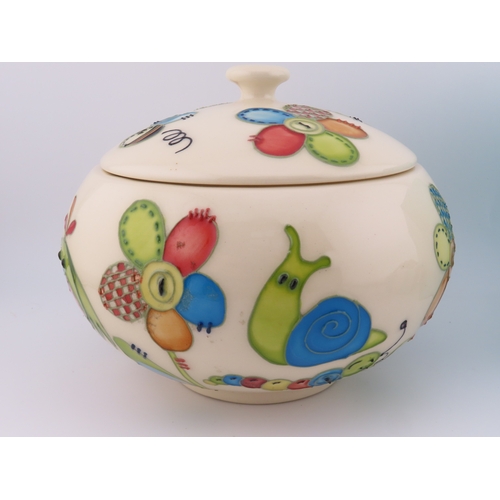 185 - Moorcroft nurseryware covered jar by Nicola Slaney together with a Tiffany and Co porcelain trinket ... 