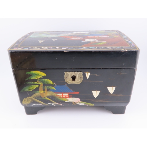 189 - Two decorative boxes including a substantial marble veneered casket with hinged cover and a lacquere... 