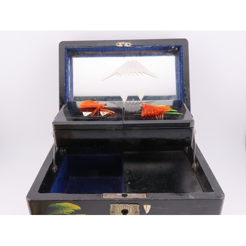 189 - Two decorative boxes including a substantial marble veneered casket with hinged cover and a lacquere... 