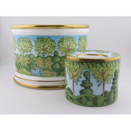 191 - Halcyon Days fine bone china cache pot and matching smaller tea light holder from the British Memori... 