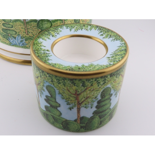 191 - Halcyon Days fine bone china cache pot and matching smaller tea light holder from the British Memori... 