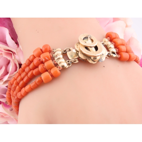14 - Multi strand coral bracelet with fourteen carat gold clasp Dutch hallmark pre 1906. A beautiful mult... 
