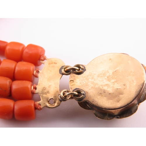 14 - Multi strand coral bracelet with fourteen carat gold clasp Dutch hallmark pre 1906. A beautiful mult... 