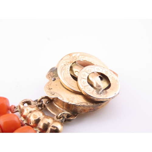 14 - Multi strand coral bracelet with fourteen carat gold clasp Dutch hallmark pre 1906. A beautiful mult... 