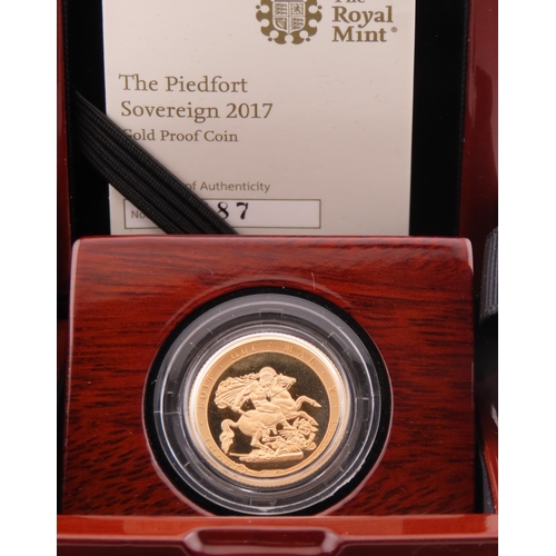 101 - A 2017 United Kingdom gold piedfort Sovereign, struck in 22 carat gold to proof standard. The obvers... 