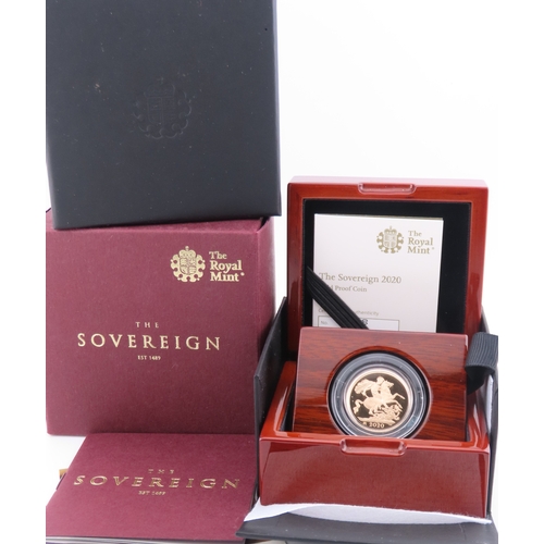 104 - A 2020 United Kingdom gold Sovereign struck in 22 carat gold to proof standard. Featuring the portra... 