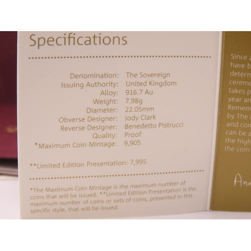 104 - A 2020 United Kingdom gold Sovereign struck in 22 carat gold to proof standard. Featuring the portra... 