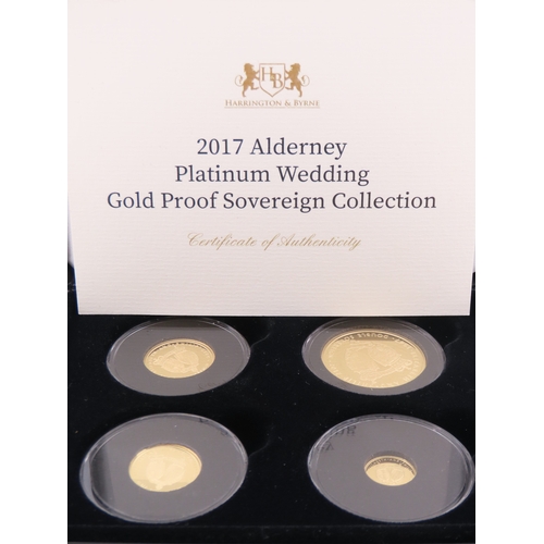 106 - A 2017 Alderney Platinum Wedding Gold Proof Sovereign Collection, comprising four gold proof coins i... 