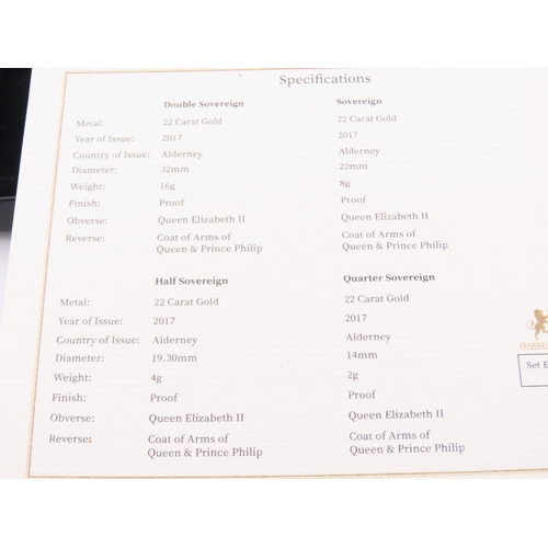 106 - A 2017 Alderney Platinum Wedding Gold Proof Sovereign Collection, comprising four gold proof coins i... 