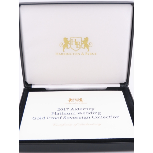 106 - A 2017 Alderney Platinum Wedding Gold Proof Sovereign Collection, comprising four gold proof coins i... 
