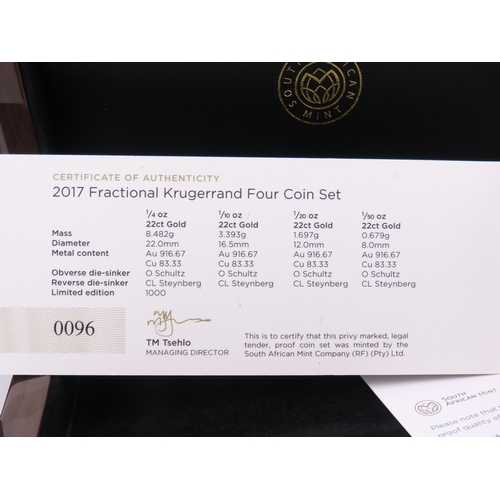 107 - A 2017 South Africa 50th Anniversary Gold Proof Krugerrand four coin collection, comprising quarter ... 