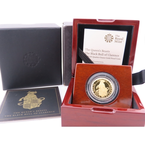 118 - The Royal Mint Queens Beasts The Black Bull of Clarence gold proof coin. A United Kingdom 25 pound g... 