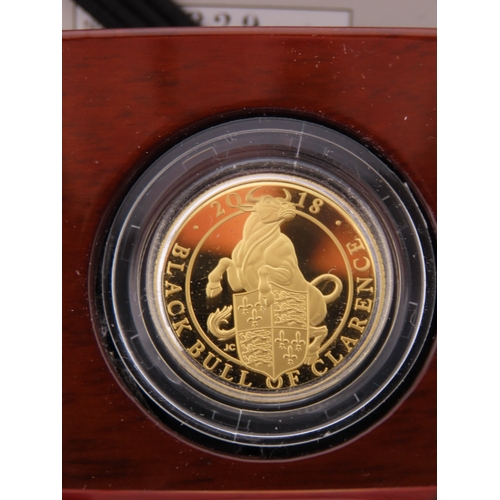 118 - The Royal Mint Queens Beasts The Black Bull of Clarence gold proof coin. A United Kingdom 25 pound g... 