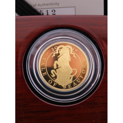 119 - The Royal Mint Queens Beasts The Yale of Beaufort gold proof coin. A United Kingdom 25 pound gold pr... 