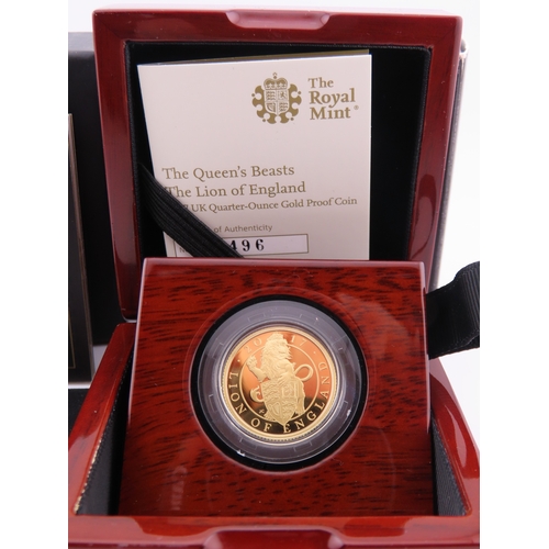 121 - The Royal Mint Queens Beasts The Lion of England gold proof coin. A United Kingdom 25 pound gold pro... 