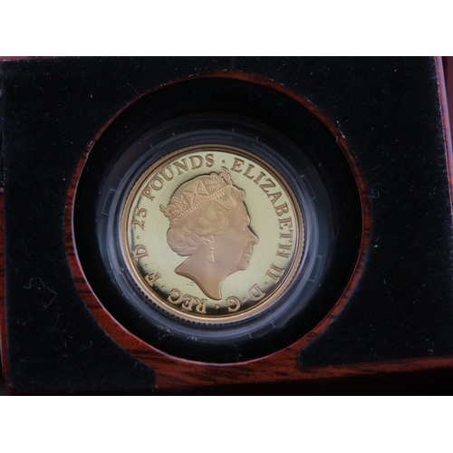 121 - The Royal Mint Queens Beasts The Lion of England gold proof coin. A United Kingdom 25 pound gold pro... 