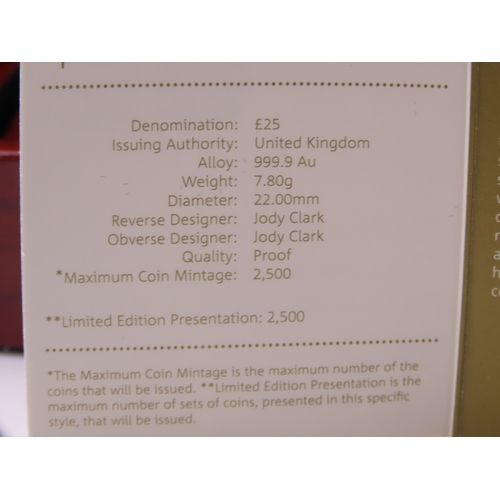 121 - The Royal Mint Queens Beasts The Lion of England gold proof coin. A United Kingdom 25 pound gold pro... 