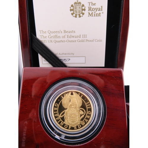 122 - The Royal Mint Queens Beasts The Griffin of Edward III gold proof coin. A United Kingdom 25 pound go... 