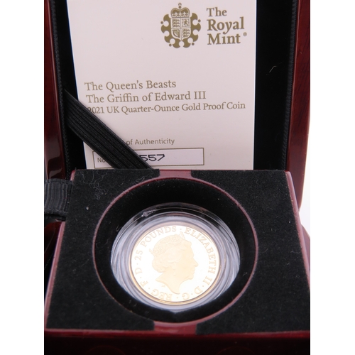 122 - The Royal Mint Queens Beasts The Griffin of Edward III gold proof coin. A United Kingdom 25 pound go... 